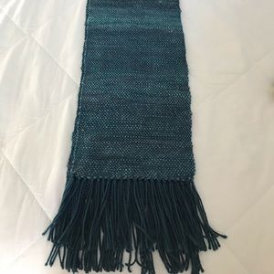 Hand woven soft wool teal scarf